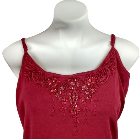 Newport News Womens XL Burgundy Embroidered Tank Top Floral Beaded Design - Picture 3 of 7